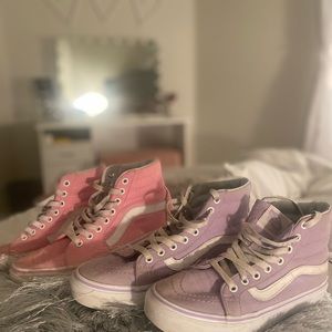SIZE 6 womens high top vans! lilac purple and light pink.